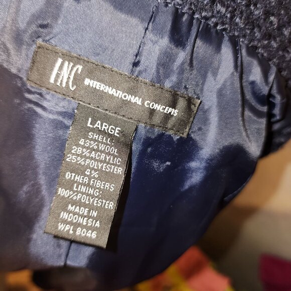 Navy Blue Textured Knit Jacket With Gold Buttons & Zipper Closure - Picture 10 of 10